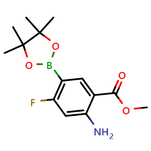 Chemical structure of Methyl 2-amino-4-fluoro-5-(tetramethyl-1,3,2-dioxaborolan-2-yl)benzoate , CAS 2415255-59-1, AChemBlock AD272937