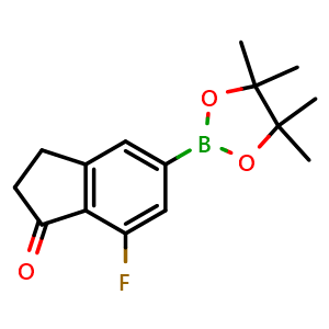 Chemical structure of 7-Fluoro-5-(4,4,5,5-tetramethyl-1,3,2-dioxaborolan-2-yl)-2,3-dihydro-1H-inden-1-one , CAS 2490417-47-3, AChemBlock AD272943