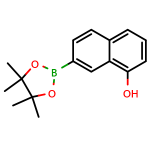 Chemical structure of 7-(4,4,5,5-Tetramethyl-1,3,2-dioxaborolan-2-yl)naphthalen-1-ol , CAS 2560648-06-6, AChemBlock AD272947