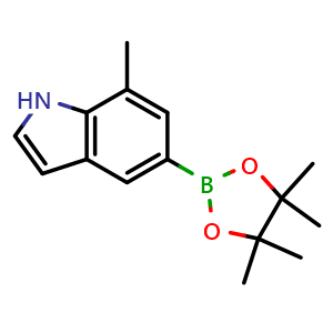Chemical structure of 7-Methyl-5-(4,4,5,5-tetramethyl-1,3,2-dioxaborolan-2-yl)-1H-indole , CAS 2716176-07-5, AChemBlock AD272956