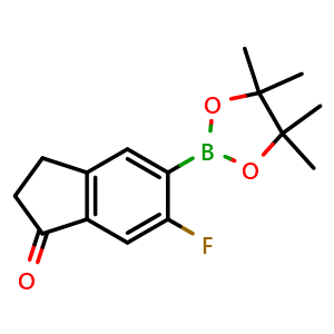 Chemical structure of 6-Fluoro-5-(4,4,5,5-tetramethyl-1,3,2-dioxaborolan-2-yl)-2,3-dihydro-1H-inden-1-one , CAS 2750603-67-7, AChemBlock AD272958