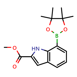 Chemical structure of Methyl 7-(4,4,5,5-tetramethyl-1,3,2-dioxaborolan-2-yl)-1H-indole-2-carboxylate , CAS 2768711-94-8, AChemBlock AD272962