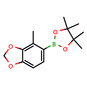 Chemical structure of 4,4,5,5-Tetramethyl-2-(4-methylbenzo[d][1,3]dioxol-5-yl)-1,3,2-dioxaborolane , CAS 2773321-88-1, AChemBlock AD272964