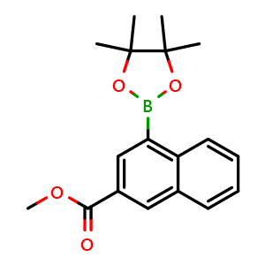 Chemical structure of Methyl 4-(4,4,5,5-tetramethyl-1,3,2-dioxaborolan-2-yl)-2-naphthoate , CAS 2799613-42-4, AChemBlock AD272965