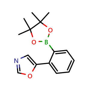 Chemical structure of 5-(2-(4,4,5,5-Tetramethyl-1,3,2-dioxaborolan-2-yl)phenyl)oxazole , CAS 2805223-91-8, AChemBlock AD272966