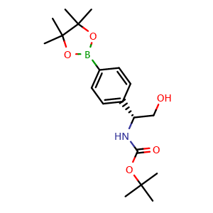Chemical structure of tert-Butyl (R)-(2-hydroxy-1-(4-(4,4,5,5-tetramethyl-1,3,2-dioxaborolan-2-yl)phenyl)ethyl)carbamate , CAS 2821795-85-9, AChemBlock AD272973