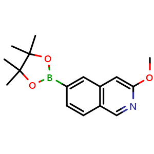 Chemical structure of 3-Methoxy-6-(4,4,5,5-tetramethyl-1,3,2-dioxaborolan-2-yl)isoquinoline , CAS 3017203-85-6, AChemBlock AD272987
