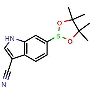 Chemical structure of 6-(4,4,5,5-Tetramethyl-1,3,2-dioxaborolan-2-yl)-1H-indole-3-carbonitrile , CAS 3024547-15-4, AChemBlock AD272988