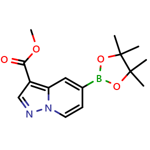 Chemical structure of Methyl 5-(4,4,5,5-tetramethyl-1,3,2-dioxaborolan-2-yl)pyrazolo[1,5-a]pyridine-3-carboxylate , CAS 3041026-82-5, AChemBlock AD272996
