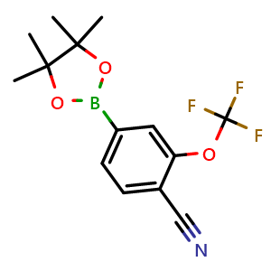 Chemical structure of 4-(4,4,5,5-Tetramethyl-1,3,2-dioxaborolan-2-yl)-2-(trifluoromethoxy)benzonitrile , CAS 3046221-82-0, AChemBlock AD272998