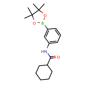 Chemical structure of N-(3-(4,4,5,5-Tetramethyl-1,3,2-dioxaborolan-2-yl)phenyl)cyclohexanecarboxamide , CAS 3048541-51-8, AChemBlock AD273000