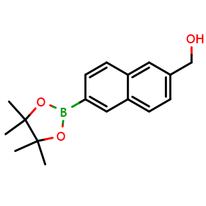 Chemical structure of (6-(4,4,5,5-Tetramethyl-1,3,2-dioxaborolan-2-yl)naphthalen-2-yl)methanol , CAS 736989-91-6, AChemBlock AD273018