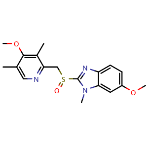 Chemical structure of 6-Methoxy-2-(((4-methoxy-3,5-dimethylpyridin-2-yl)methyl)sulfinyl)-1-methyl-1H-benzo[d]imidazole , CAS 784143-42-6, AChemBlock AD273021