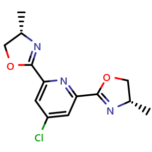 Chemical structure of (4S,4'S)-2,2'-(4-Chloropyridine-2,6-diyl)bis(4-methyl-4,5-dihydrooxazole) , CAS 860151-77-5, AChemBlock AD273025