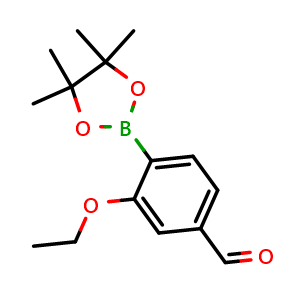 Chemical structure of 3-Ethoxy-4-(4,4,5,5-tetramethyl-1,3,2-dioxaborolan-2-yl)benzaldehyde , CAS 887921-58-6, AChemBlock AD273030
