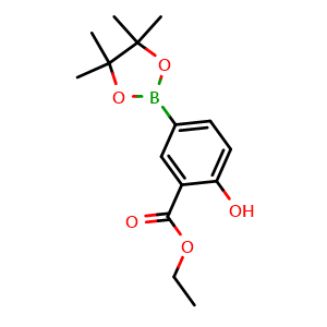 Chemical structure of Ethyl 2-hydroxy-5-(4,4,5,5-tetramethyl-1,3,2-dioxaborolan-2-yl)benzoate , CAS 906008-20-6, AChemBlock AD273032