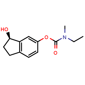 Chemical structure of (R)-3-Hydroxy-2,3-dihydro-1H-inden-5-yl ethyl(methyl)carbamate , CAS 909293-94-3, AChemBlock AD273034