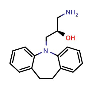 Chemical structure of (R)-1-Amino-3-(10,11-dihydro-5H-dibenzo[b,f]azepin-5-yl)propan-2-ol , CAS 925232-40-2, AChemBlock AD273039