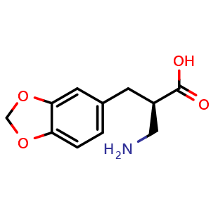 Chemical structure of (R)-3-Amino-2-(benzo[d][1,3]dioxol-5-ylmethyl)propanoic acid , CAS 1190597-13-7, AChemBlock AD273058