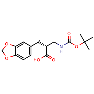 Chemical structure of (R)-3-(Benzo[d][1,3]dioxol-5-yl)-2-(((tert-butoxycarbonyl)amino)methyl)propanoic acid , CAS 1260606-71-0, AChemBlock AD273061