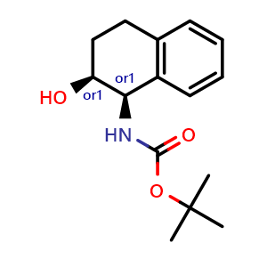 Chemical structure of Cis-tert-butyl 2-hydroxy-1,2,3,4-tetrahydronaphthalen-1-ylcarbamate , CAS 1357484-75-3, AChemBlock AD273064