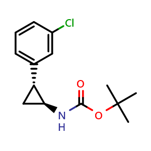 Chemical structure of (1S,2R)-tert-butyl 2-(3-chlorophenyl)cyclopropylcarbamate , CAS 1932828-48-2, AChemBlock AD273080