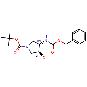 Chemical structure of trans-tert-Butyl 3-(((benzyloxy)carbonyl)amino)-4-hydroxypyrrolidine-1-carboxylate , CAS 2050176-79-7, AChemBlock AD273085