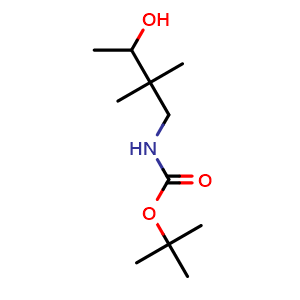 Chemical structure of tert-Butyl 3-hydroxy-2,2-dimethylbutylcarbamate , CAS 2163733-17-1, AChemBlock AD273088