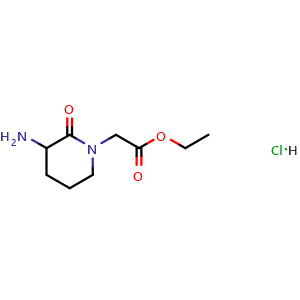 Chemical structure of Ethyl 2-(3-amino-2-oxopiperidin-1-yl)acetate hydrochloride , CAS 2663676-96-6, AChemBlock AD273091