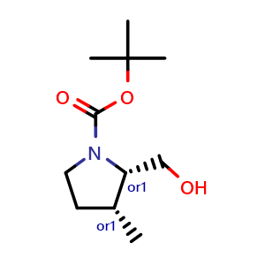 Chemical structure of cis-tert-Butyl 2-(hydroxymethyl)-3-methylpyrrolidine-1-carboxylate , CAS 2702332-14-5, AChemBlock AD273092