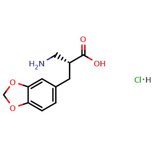Chemical structure of (R)-3-Amino-2-(benzo[d][1,3]dioxol-5-ylmethyl)propanoic acid hydrochloride , CAS 2741691-14-3, AChemBlock AD273095