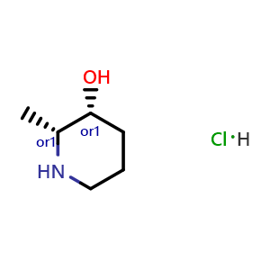 Chemical structure of Cis-2-methylpiperidin-3-ol hydrochloride , CAS 955028-81-6, AChemBlock AD273109
