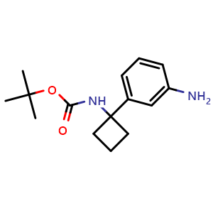 Chemical structure of tert-Butyl (1-(3-aminophenyl)cyclobutyl)carbamate , CAS 180146-52-5, AChemBlock AD273148