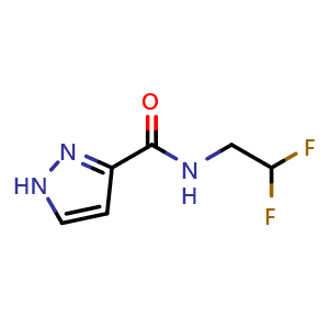 Chemical structure of N-(2,2-Difluoroethyl)-1H-pyrazole-3-carboxamide , CAS 1808928-14-4, AChemBlock AD273152