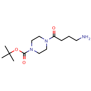 Chemical structure of tert-Butyl 4-(4-aminobutanoyl)piperazine-1-carboxylate , CAS 1018497-49-8, AChemBlock AD273185