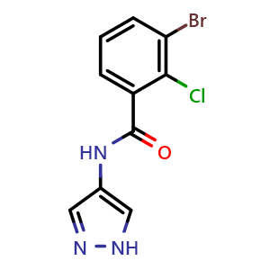 Chemical structure of 3-Bromo-2-chloro-N-(1H-pyrazol-4-yl)benz amide , CAS 1567073-64-6, AChemBlock AD273222