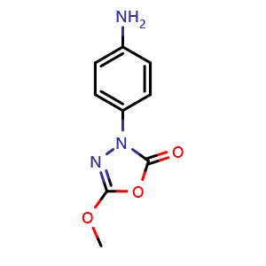 Chemical structure of 3-(4-Aminophenyl)-5-methoxy-1,3,4-oxadiazol-2(3H)-one , CAS 359714-40-2, AChemBlock AD273264