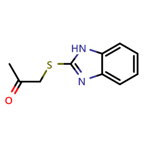 Chemical structure of 1-((1H-benzo[d]imidazol-2-yl)thio)propan-2-one , CAS 5268-67-7, AChemBlock AD273279