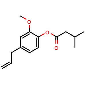 Chemical structure of Butanoic acid,3-methyl-, 2-methoxy-4-(2-propen-1-yl)phenyl ester , CAS 61114-24-7, AChemBlock AD273286