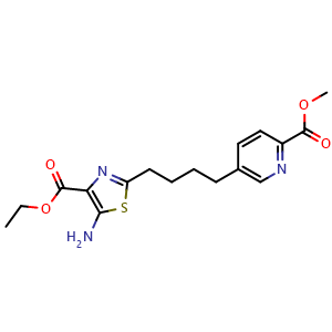 Chemical structure of Methyl 5-{4-[5-amino-4-(ethoxycarbonyl)-1,3-thiazol-2-yl]butyl}pyridine-2-carboxylate , AChemBlock AD273330
