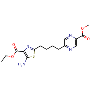 Chemical structure of Ethyl 5-amino-2-{4-[5-(methoxycarbonyl)pyrazin-2-yl]butyl}-1,3-thiazole-4-carboxylate , AChemBlock AD273331