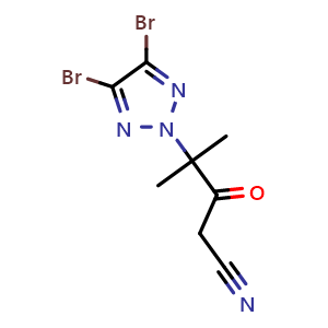Chemical structure of 4-(4,5-Dibromo-2H-1,2,3-triazol-2-yl)-4-methyl-3-oxopentanenitrile , AChemBlock AD273332