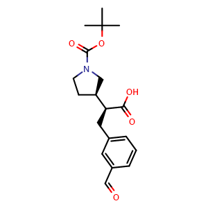 Chemical structure of (S)-2-((R)-1-(tert-butoxycarbonyl)pyrrolidin-3-yl)-3-(3-formylphenyl)propanoic acid , AChemBlock AD273342