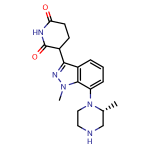 Chemical structure of 3-{1-methyl-7-[(2R)-2-methylpiperazin-1-yl]indazol-3-yl}hexahydropyridine-2,6-dione , AChemBlock AD273343