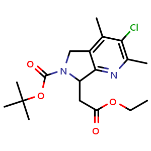 Chemical structure of 2-methylpropan-2-yl 3-chloro-7-(2-ethoxy-2-oxoethyl)-2,4-dimethyl-6,7-dihydro-5H-pyrrolo[4,3-b]pyridine-6-carboxylate , AChemBlock AD273352