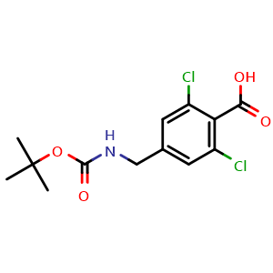 Chemical structure of 2,6-Dichloro-4-(2,2-dimethyl-4-oxo-5-aza-3-oxahex-6-yl)benzoic acid , AChemBlock AD273353