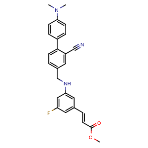 Chemical structure of Methyl (E)-3-[3-[[[2-Cyano-4’-(dimethylamino)-4-biphenylyl]methyl]amino]-5-fluorophenyl]acrylate , AChemBlock AD273370
