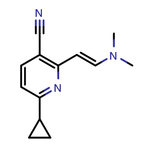 Chemical structure of (E)-6-Cyclopropyl-2-[2-(dimethylamino)vinyl]nicotinonitrile , AChemBlock AD273372