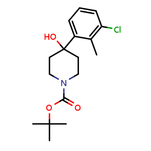 Chemical structure of 1-Boc-4-(3-chloro-2-methylphenyl)piperidin-4-ol , AChemBlock AD273396