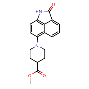 Chemical structure of Methyl 1-(2-oxo-1,2-dihydrobenzo[cd]indol-6-yl)piperidine-4-carboxylate , AChemBlock AD273400